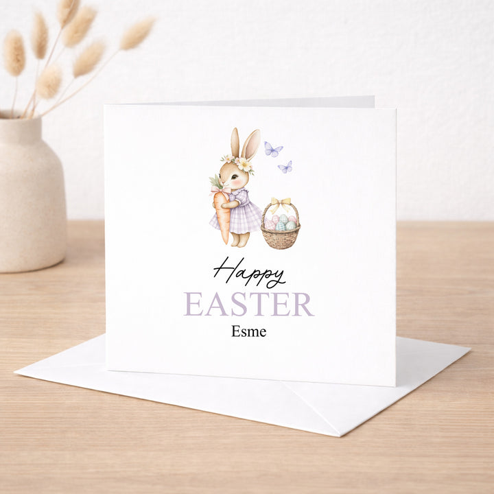Personalised Purple Bunny Happy Easter Card