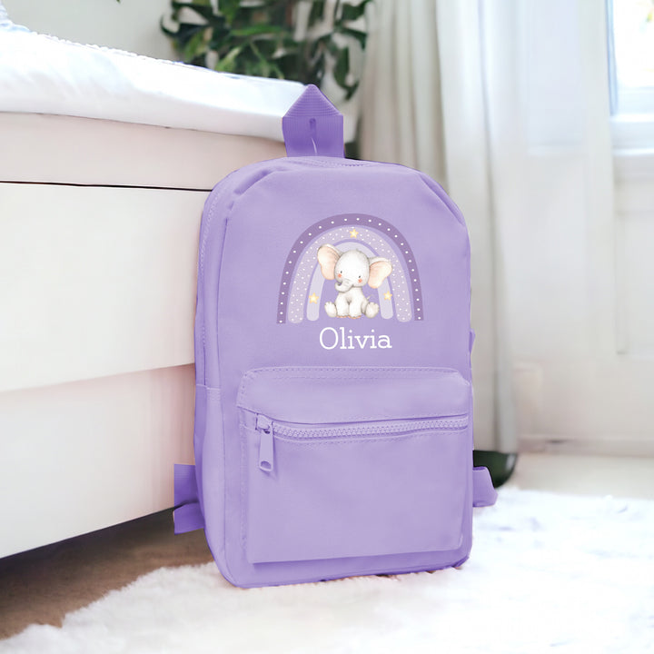 Personalised Purple Elephant Rainbow Backpack