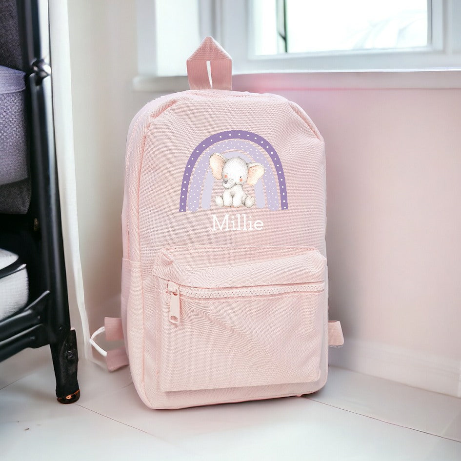 Personalised Purple Elephant Rainbow Backpack