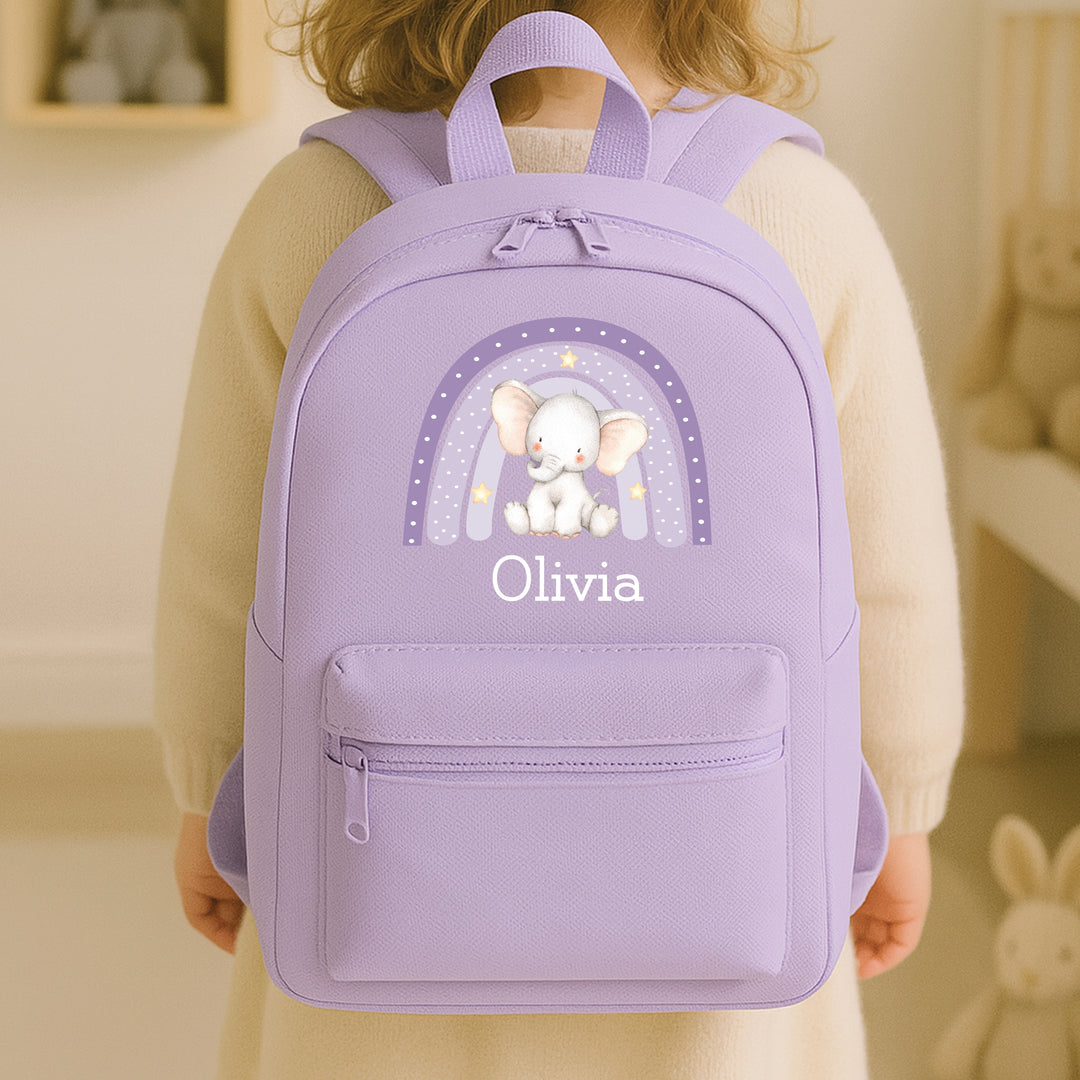 Personalised Purple Elephant Rainbow Backpack