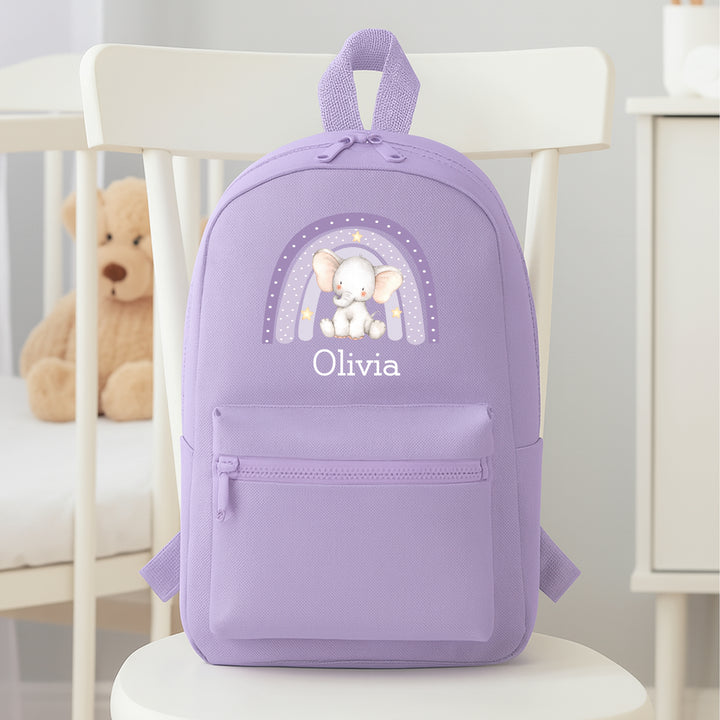 Personalised Purple Elephant Rainbow Backpack