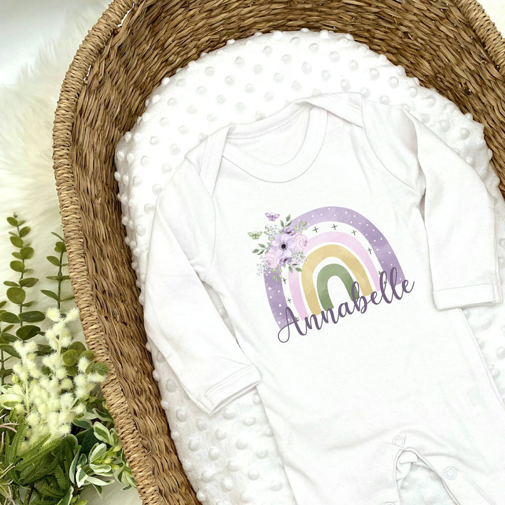 Personalised Purple Rainbow Babygrow/Vest