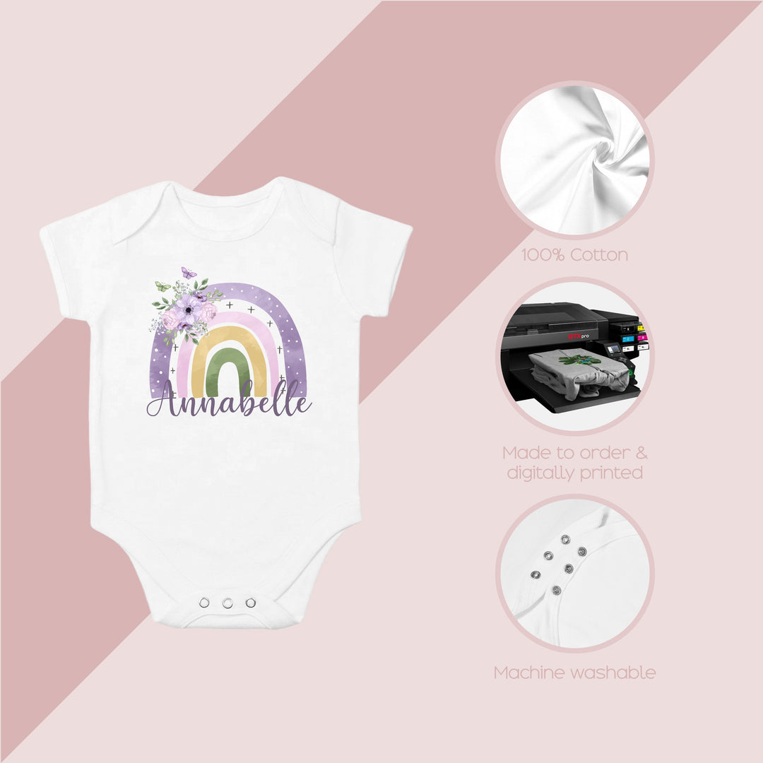 Personalised Purple Rainbow Babygrow/Vest