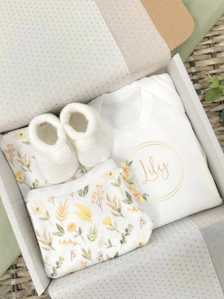 Personalised New Baby Spring Floral Girl Gift Hamper Set