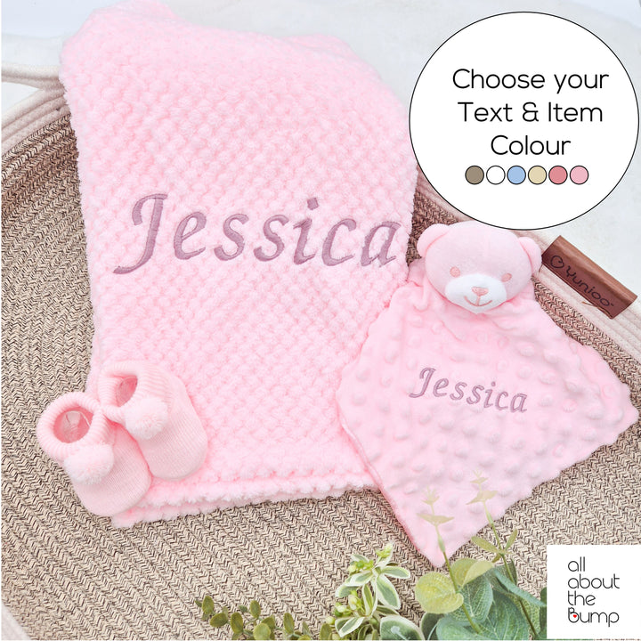 Personalised Girls Embroidered Pink Blanket, Comforter or Gift Set