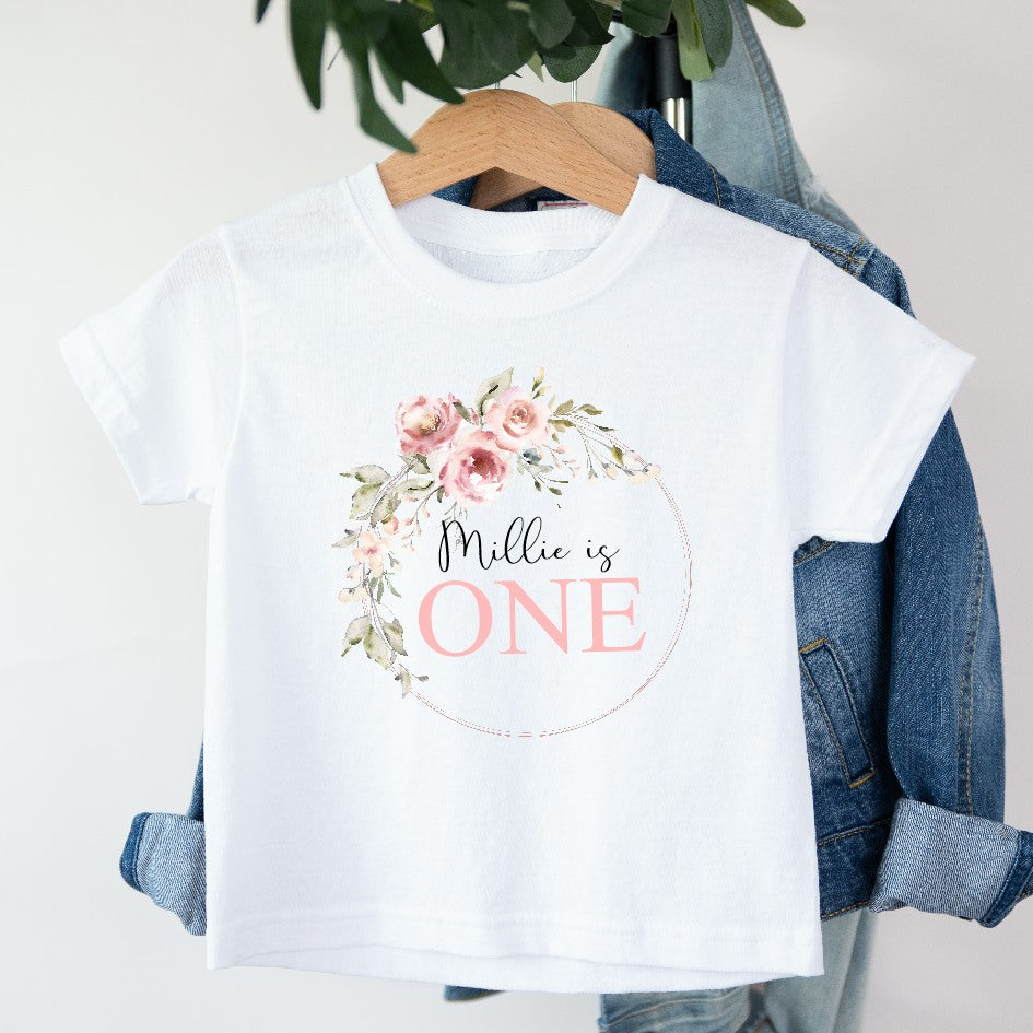 Personalised Birthday Girl Floral Wreath T-shirt