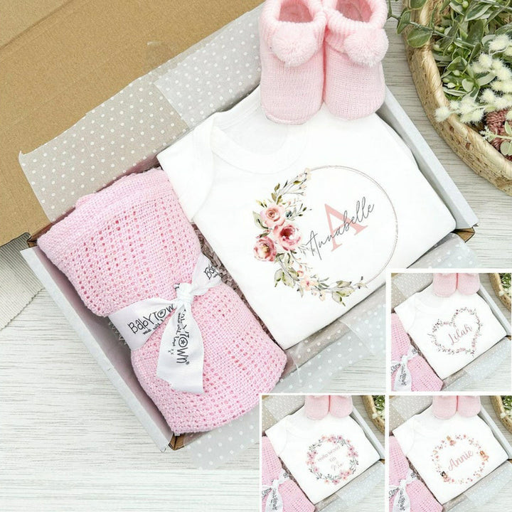 Personalised Pink Wreath Clothing Hamper Sets