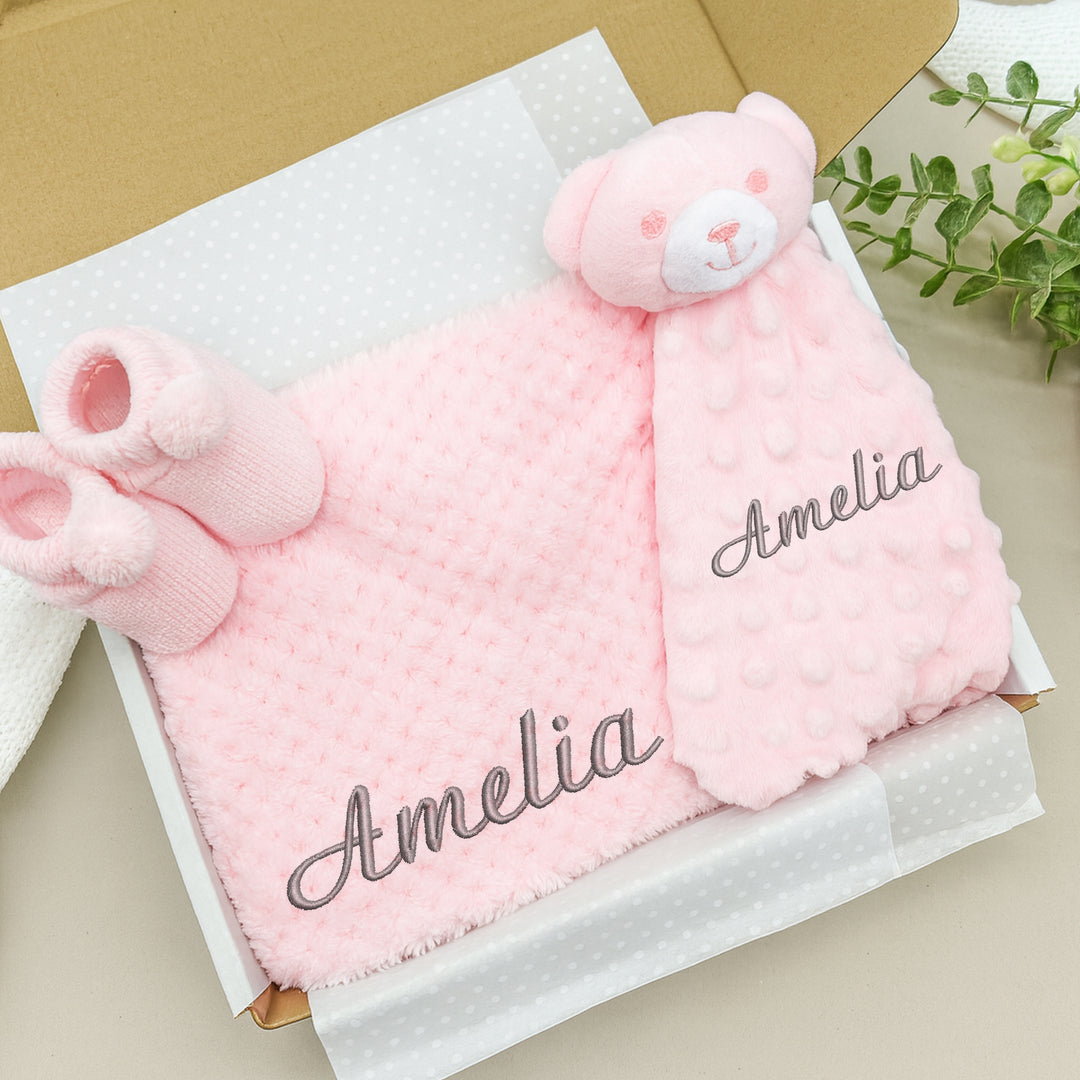 Personalised Girls Embroidered Pink Blanket, Comforter or Gift Set