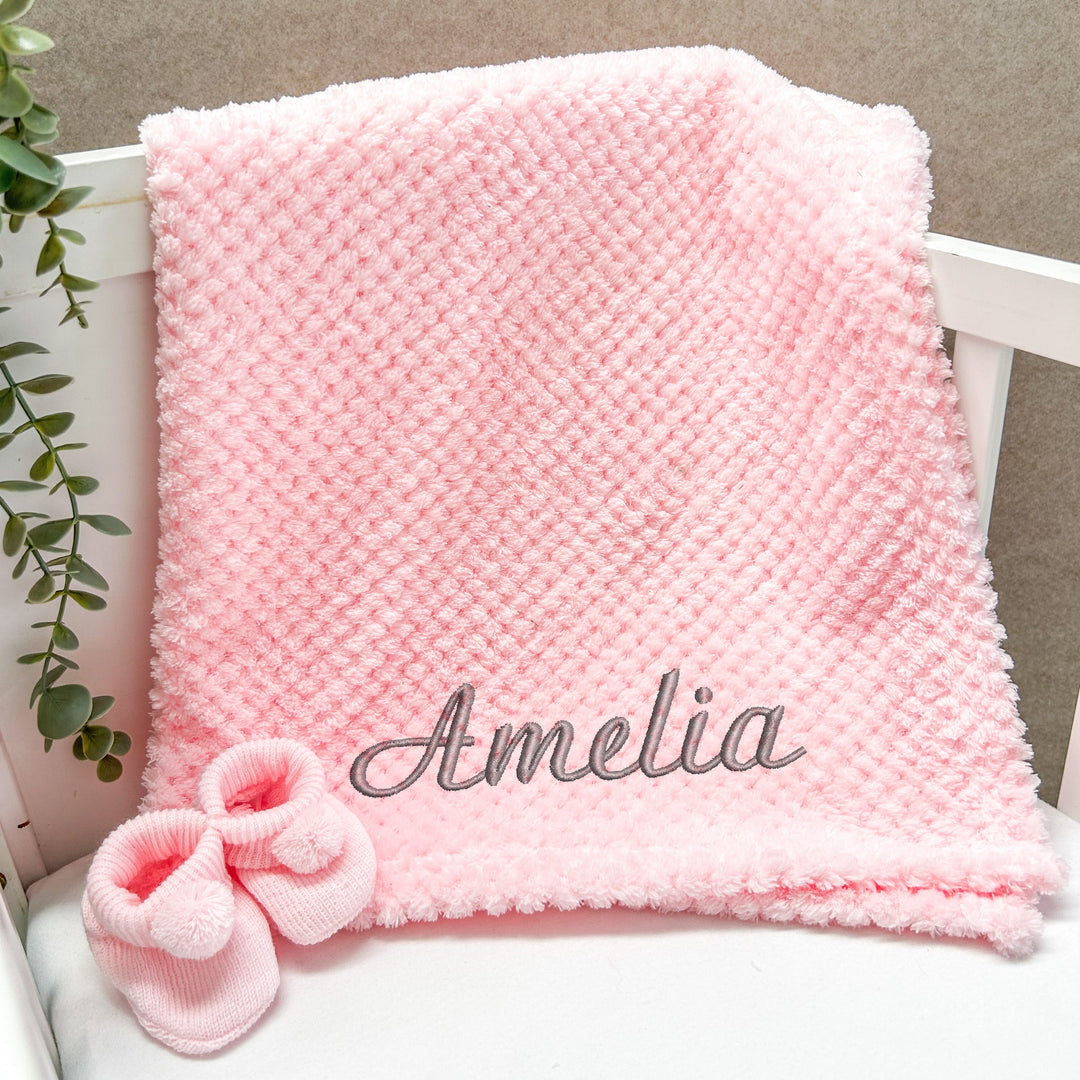 Personalised Girls Embroidered Pink Blanket, Comforter or Gift Set