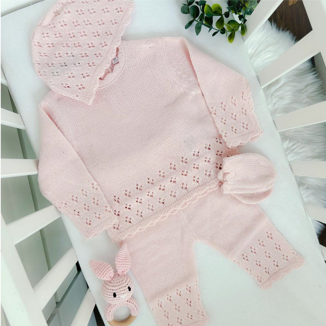 Baby Girls Pink Knitted 4 Piece Outfit