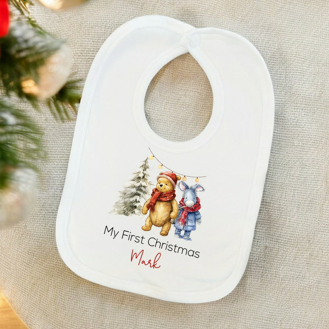 Personalised Classic Winnie The Pooh Christmas Babygrow/Bib