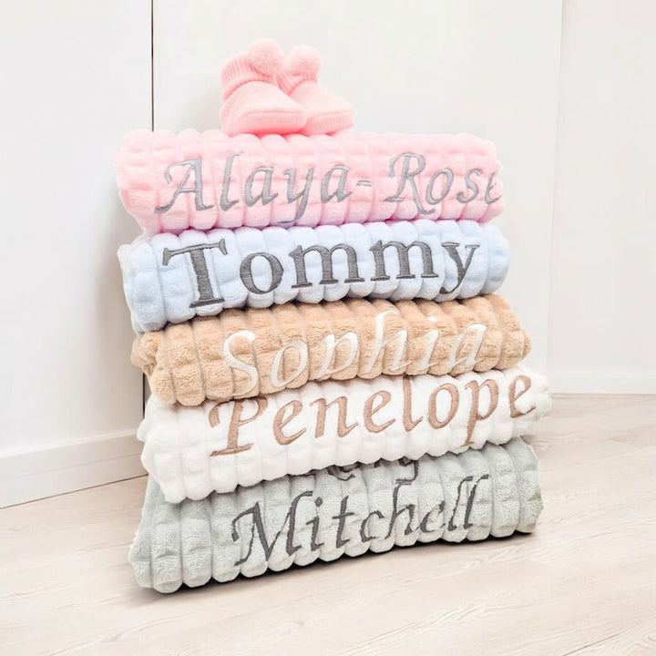 Personalised Embroidered Soft Waffle Baby Blanket