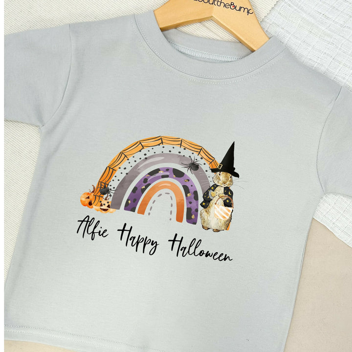 First Halloween Rabbit Rainbow Sibling Matching Grey T-shirt and Babygrow