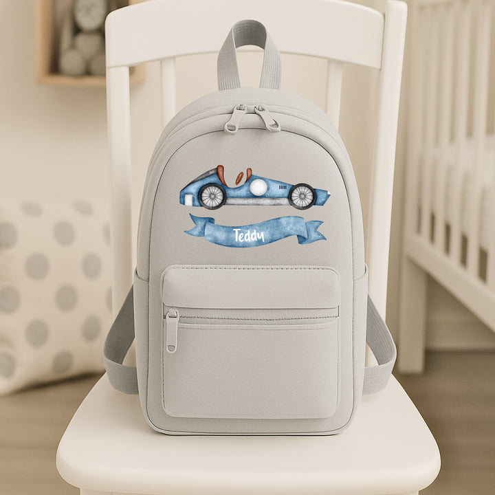 Personalised Blue Racecar Backpack