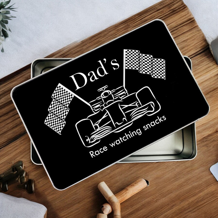 Personalised Black Racing Snacks Tin
