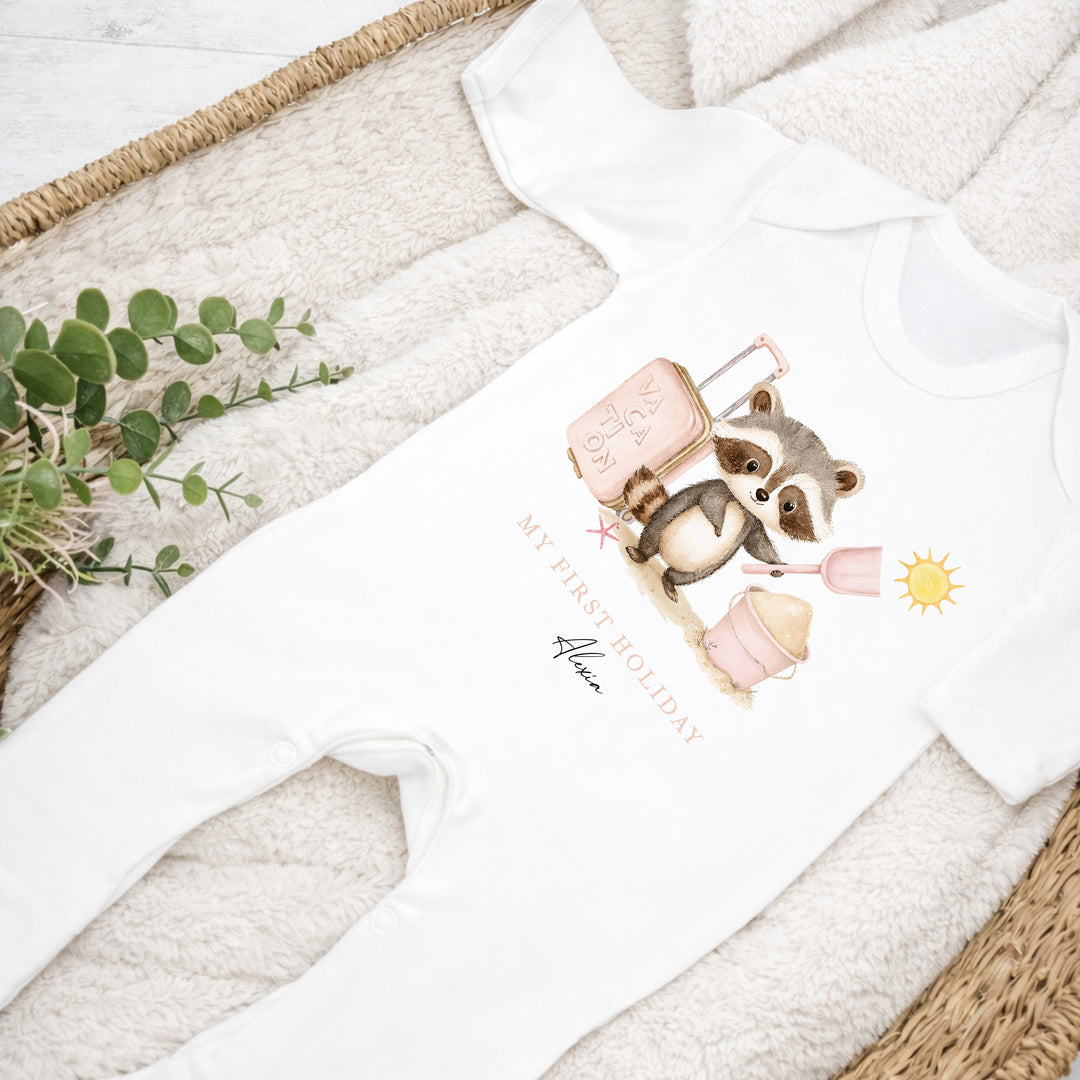 Personalised Pink Animal My First Holiday Baby Grow or Vest