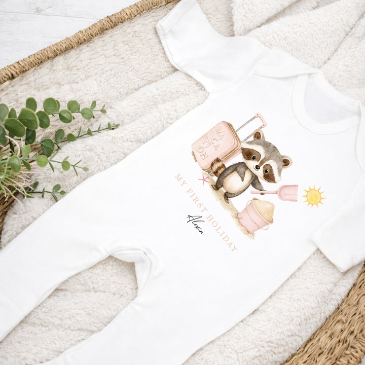 Personalised Pink Animal My First Holiday Baby Grow or Vest