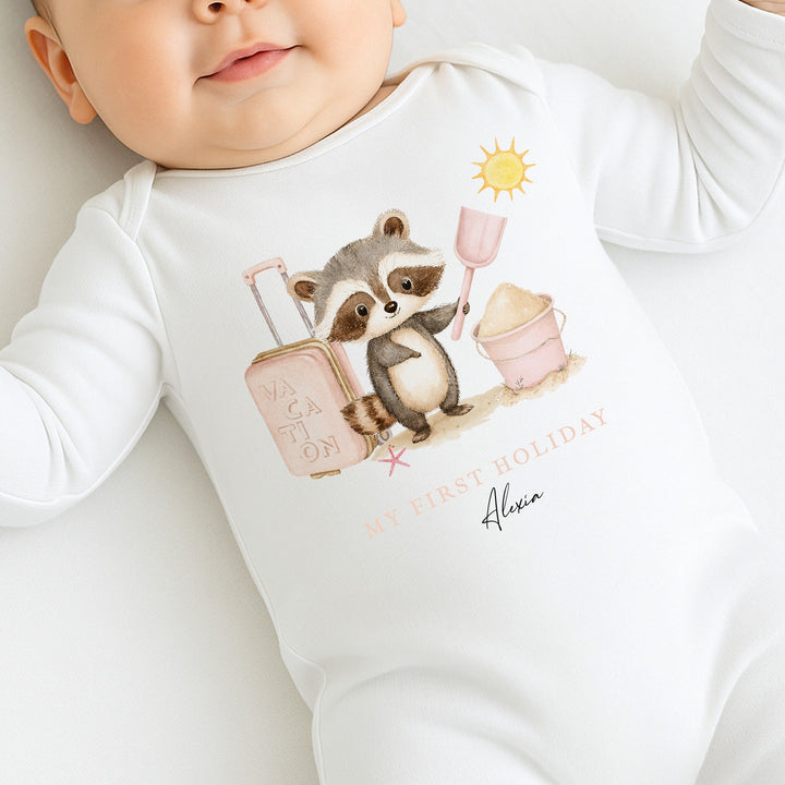 Personalised Pink Animal My First Holiday Baby Grow or Vest