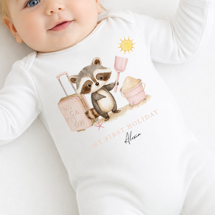 Personalised Pink Animal My First Holiday Baby Grow or Vest