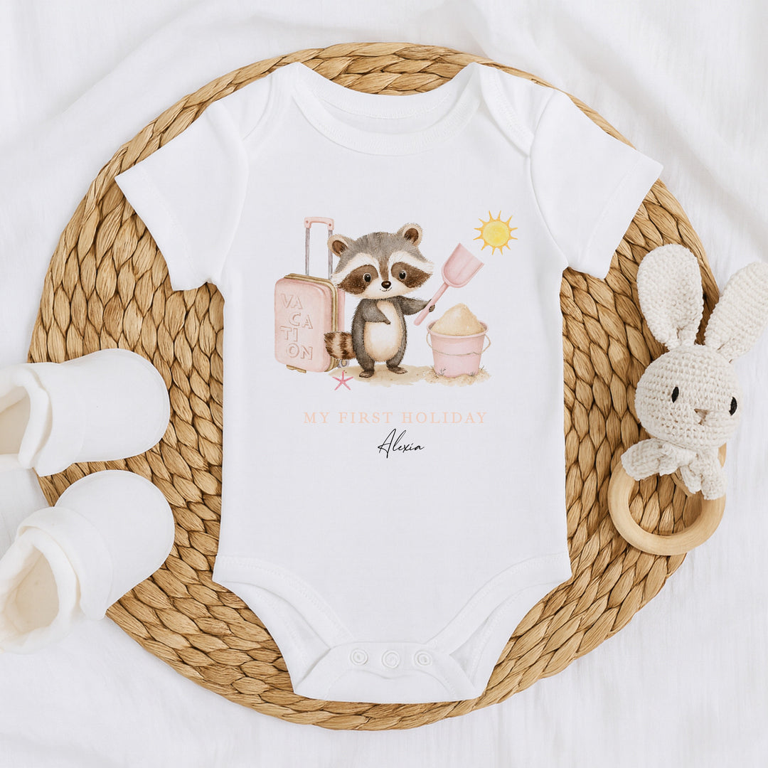 Personalised Pink Animal My First Holiday Baby Grow or Vest