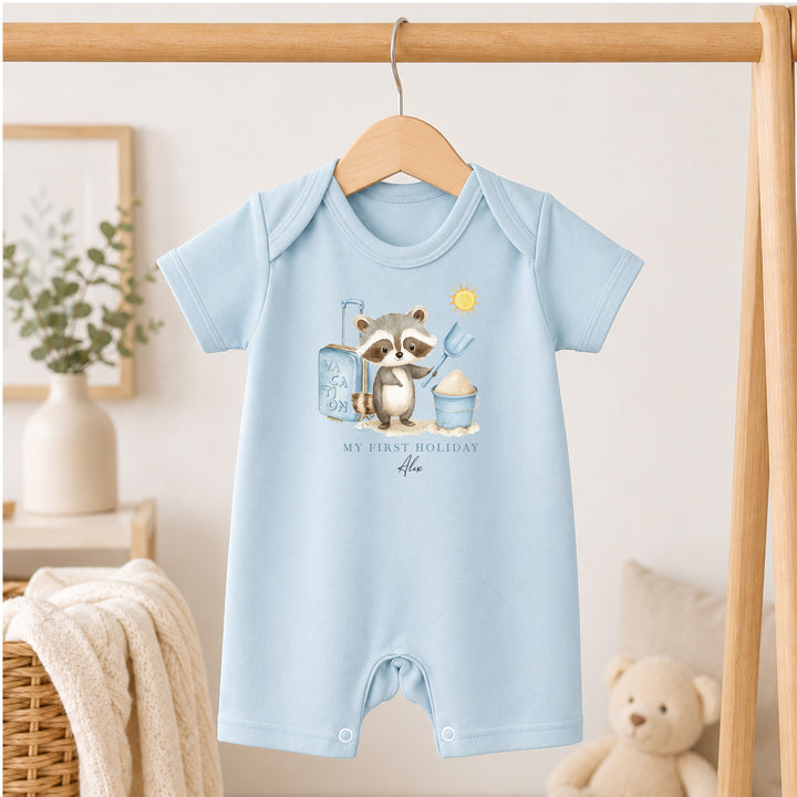Personalised Blue Animal My First Holiday Romper