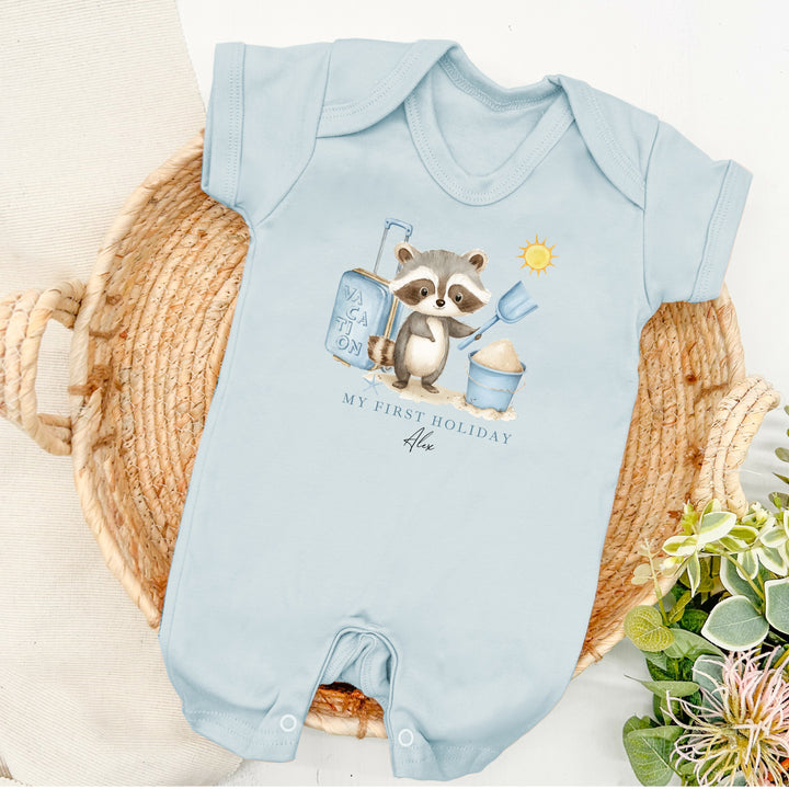 Personalised Blue Animal My First Holiday Romper