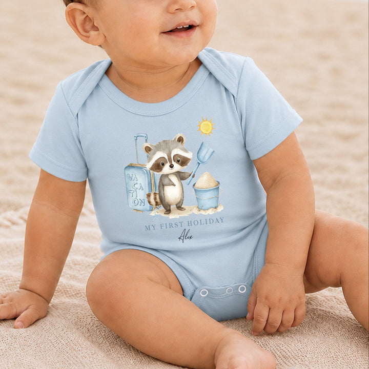 Personalised Blue Animal My First Holiday Romper
