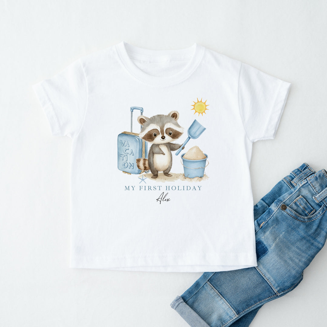 Personalised Blue Animal My First Holiday T-Shirt