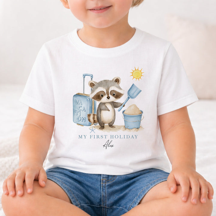 Personalised Blue Animal My First Holiday T-Shirt