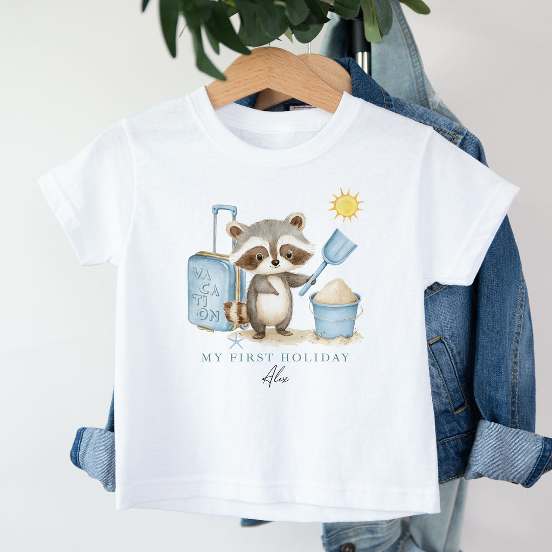 Personalised Blue Animal My First Holiday T-Shirt