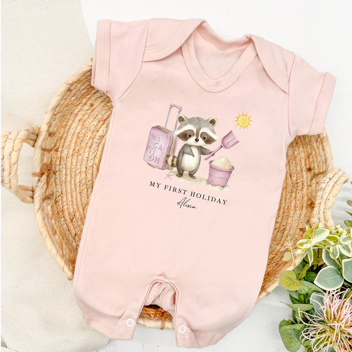 Personalised Pink Animal My First Holiday Romper