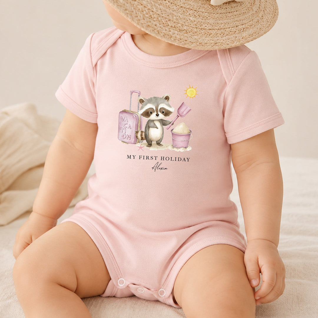 Personalised Pink Animal My First Holiday Romper