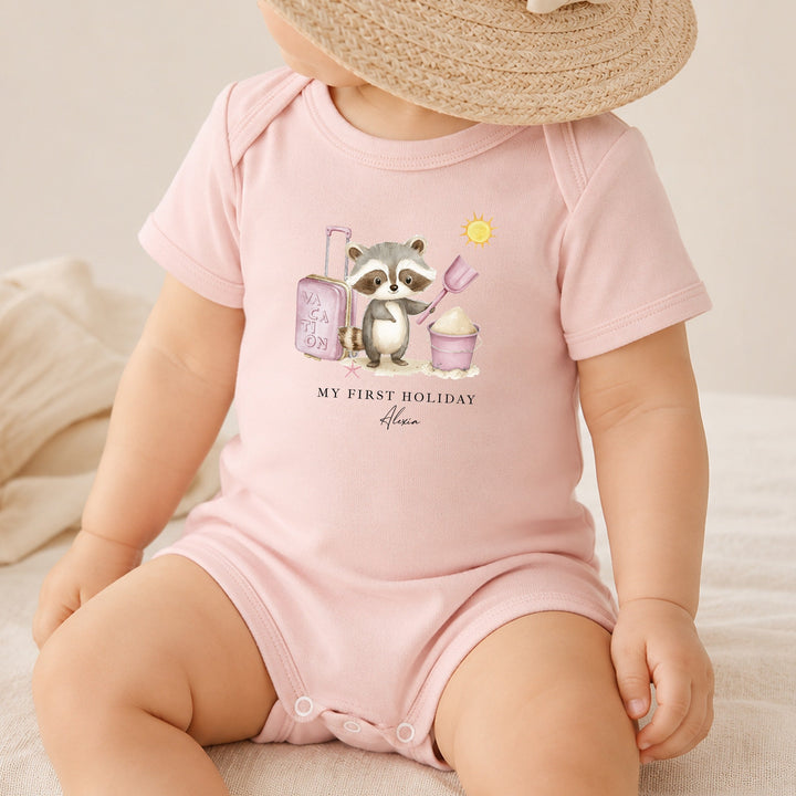 Personalised Pink Animal My First Holiday Romper
