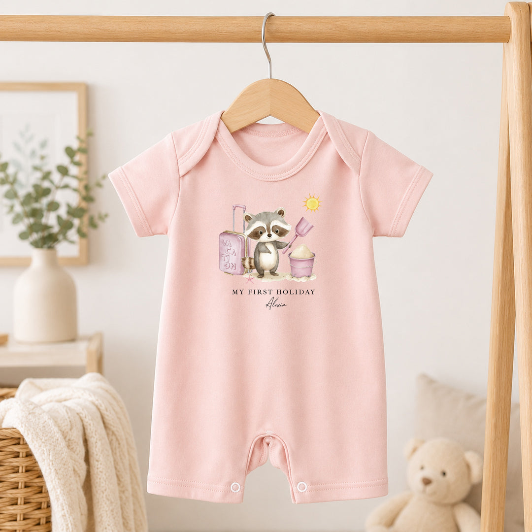 Personalised Pink Animal My First Holiday Romper