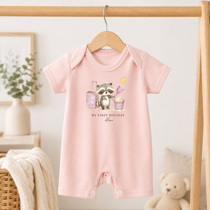 Personalised Pink Animal My First Holiday Romper