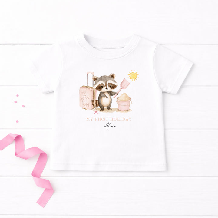 Personalised Pink Animal My First Holiday T-Shirt