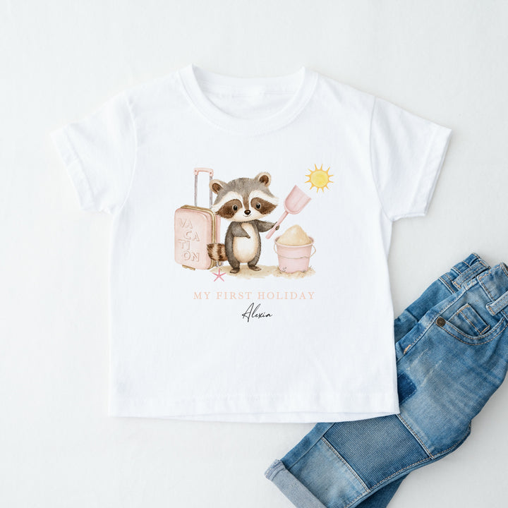 Personalised Pink Animal My First Holiday T-Shirt