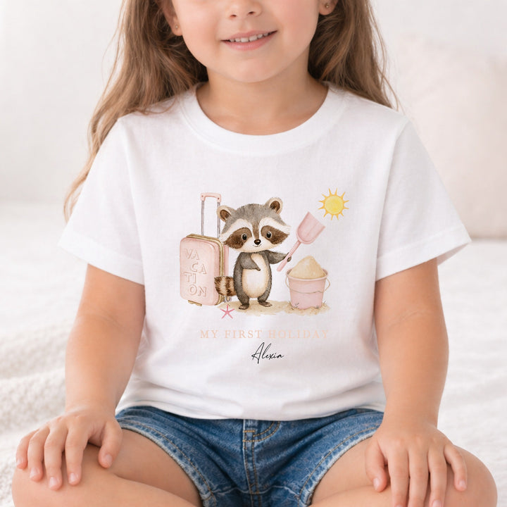 Personalised Pink Animal My First Holiday T-Shirt