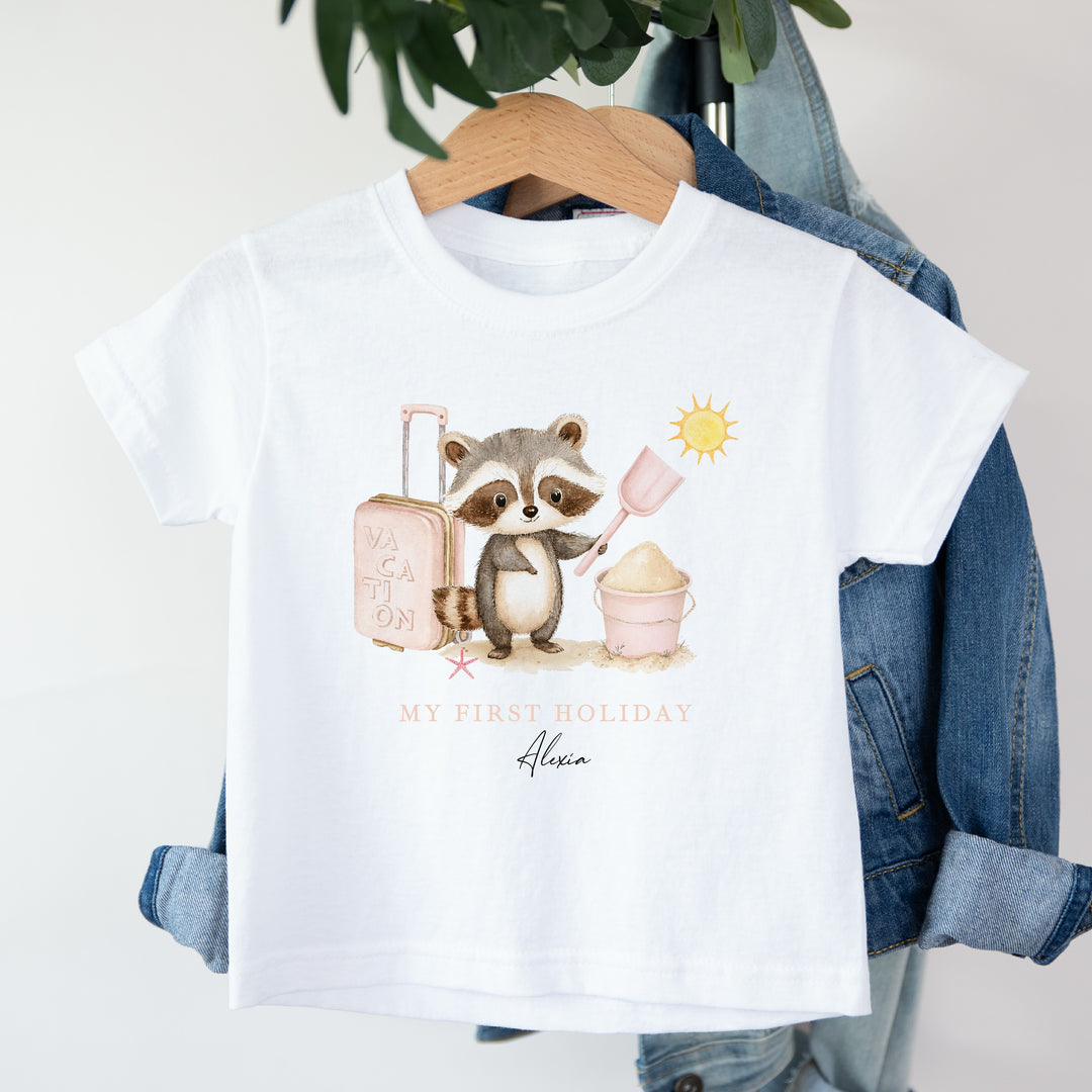 Personalised Pink Animal My First Holiday T-Shirt