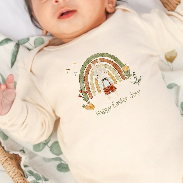 Happy Easter Rainbow Beige Babygrow