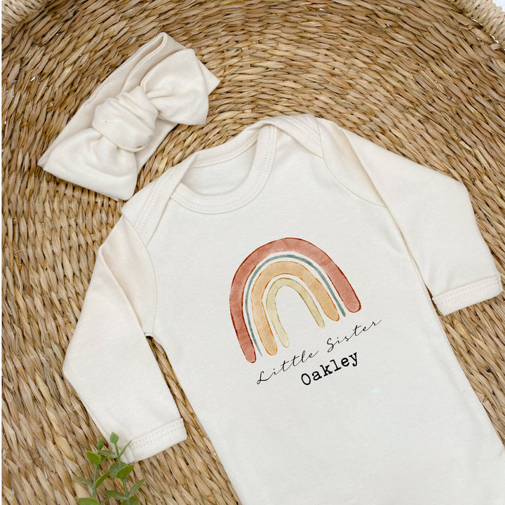 Personalised Unisex Rainbow Sibling Matching Beige Babygrow/T-shirt