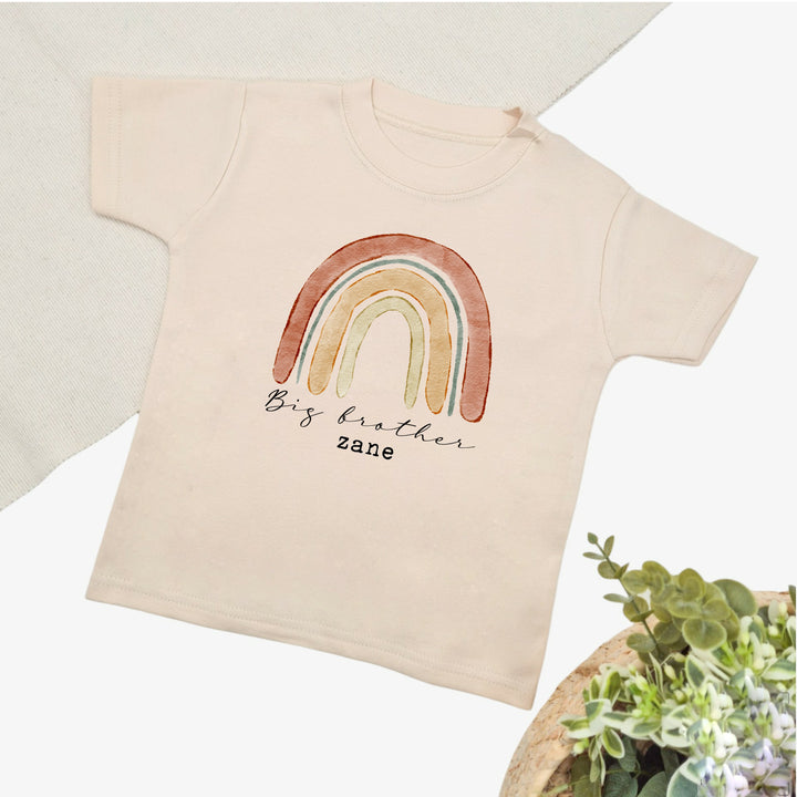 Personalised Unisex Rainbow Sibling Matching Beige Babygrow/T-shirt