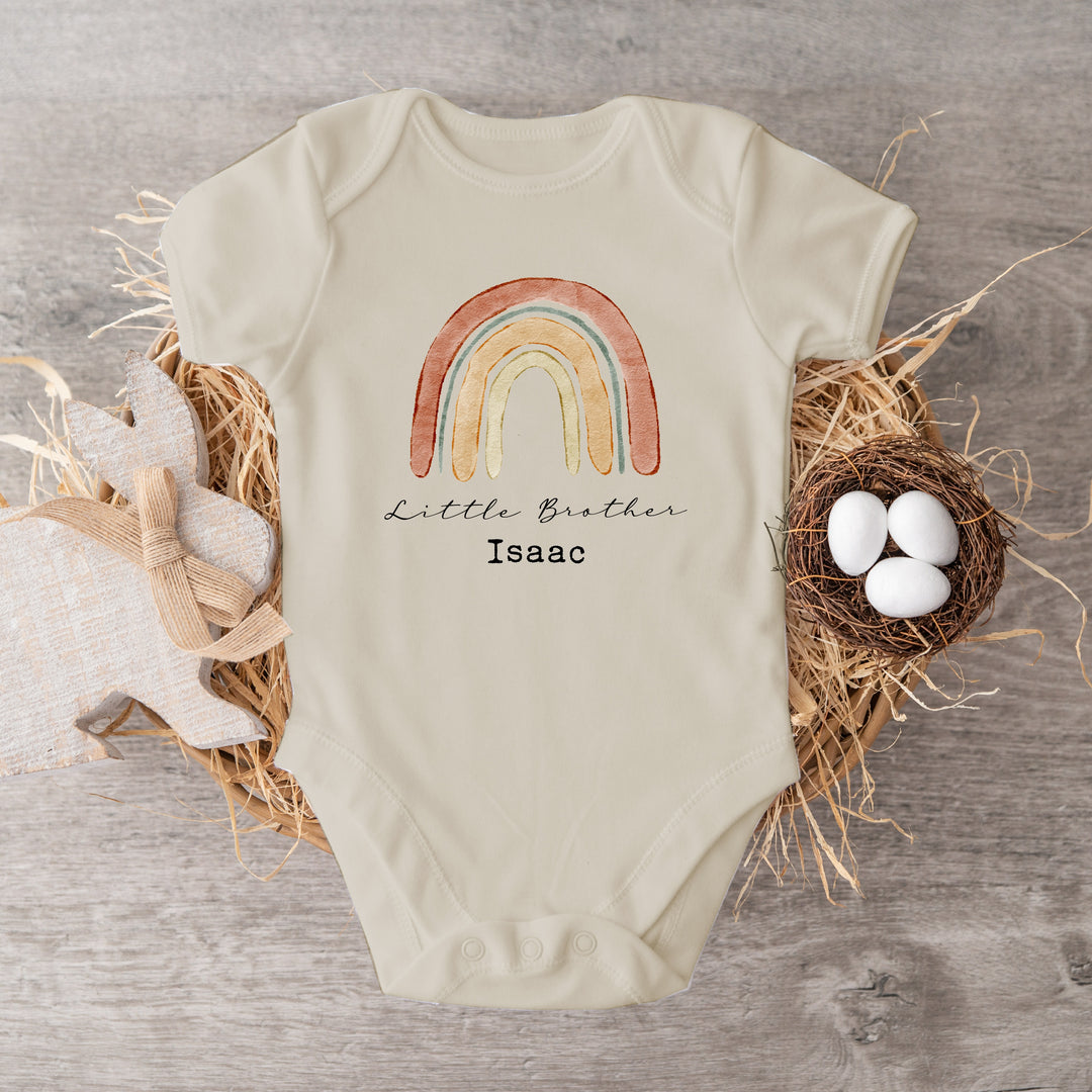 Personalised Unisex Rainbow Sibling Matching Beige Babygrow/T-shirt