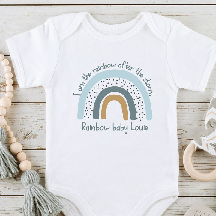 Personalised Blue Rainbow After The Storm Babygrow/Vest