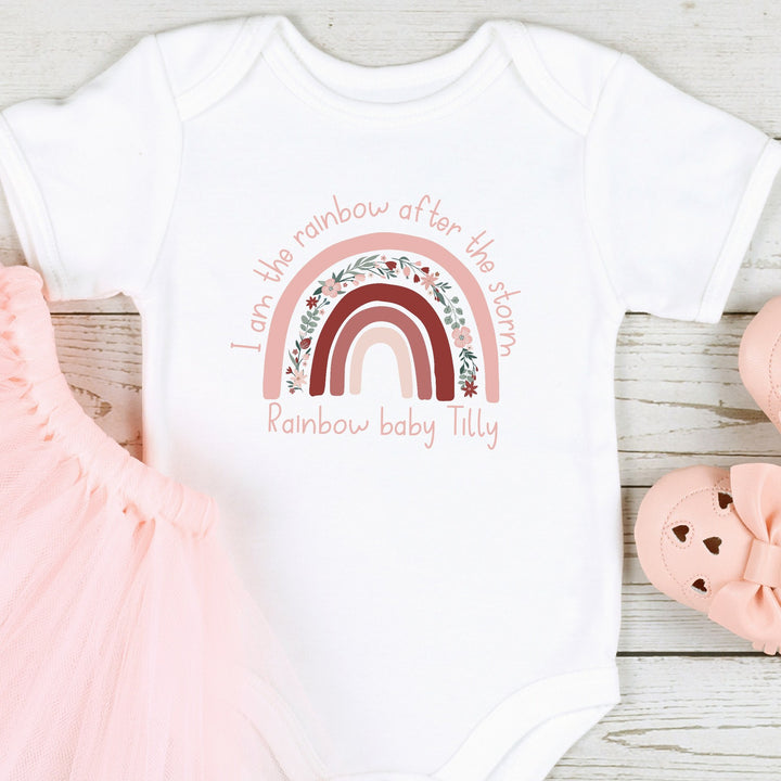 Personalised Pink Rainbow After The Storm Babygrow/Vest