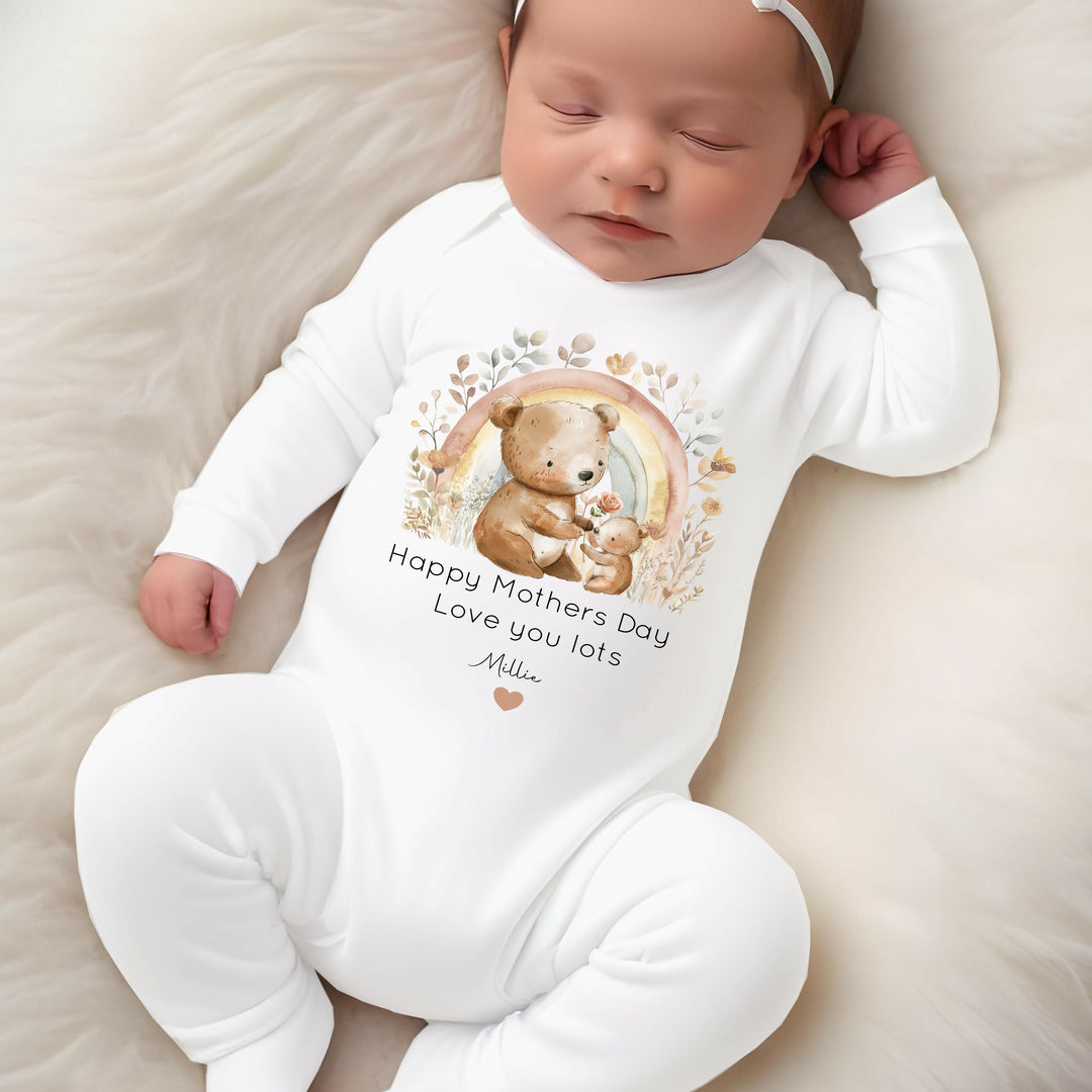 Personalised Happy Mother's Day Bear Rainbow Babygrow/Vest