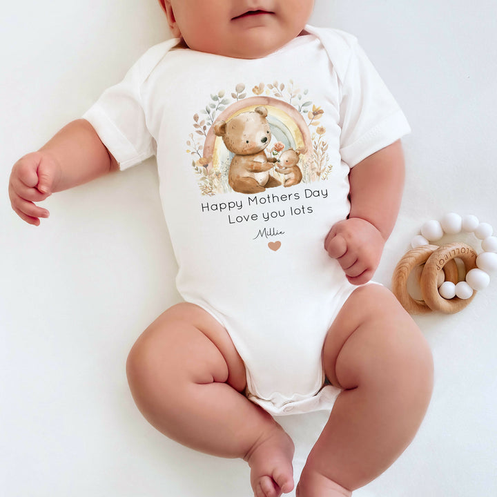 Personalised First Mother's Day Bear Rainbow Babygrow/Vest