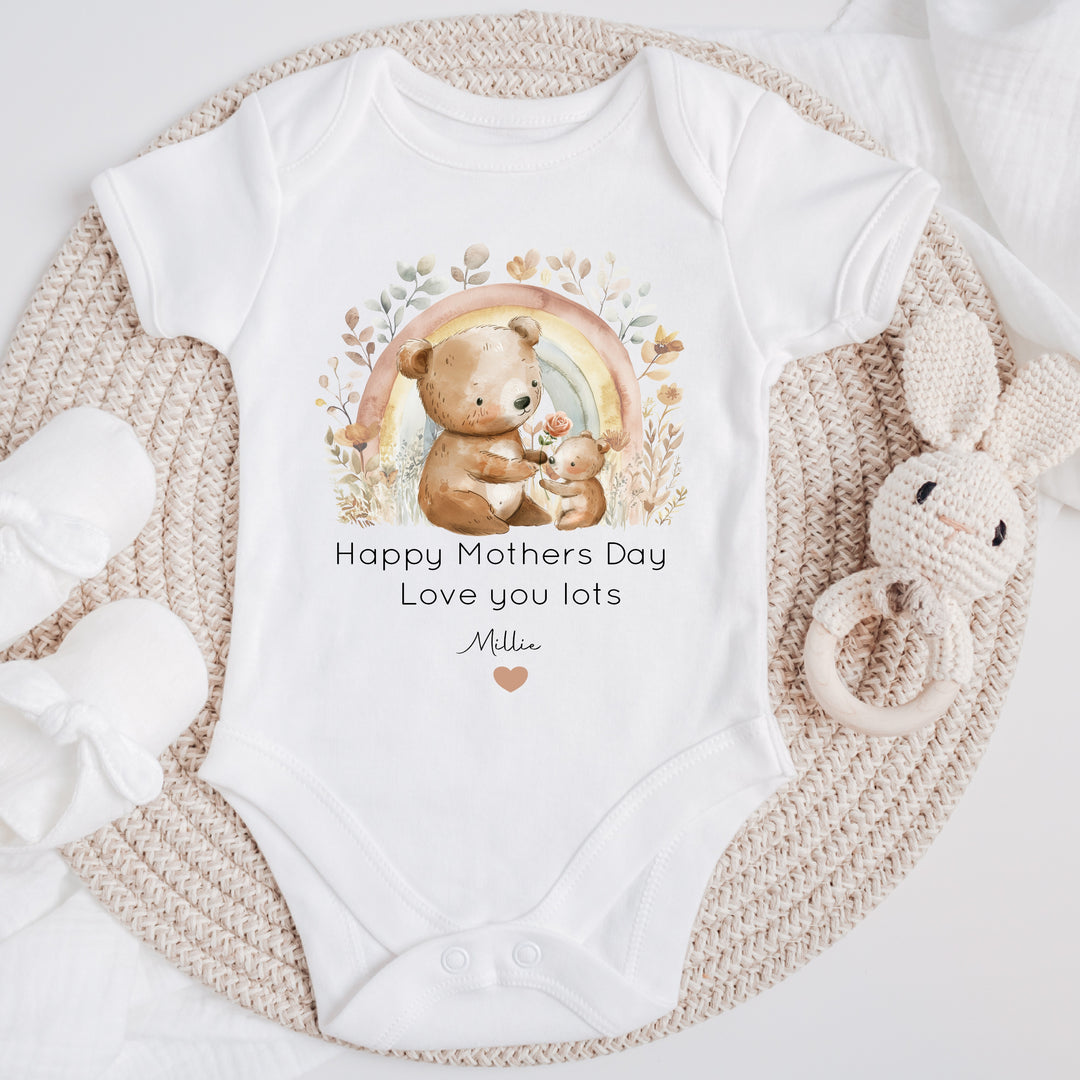 Personalised Happy Mother's Day Bear Rainbow Babygrow/Vest