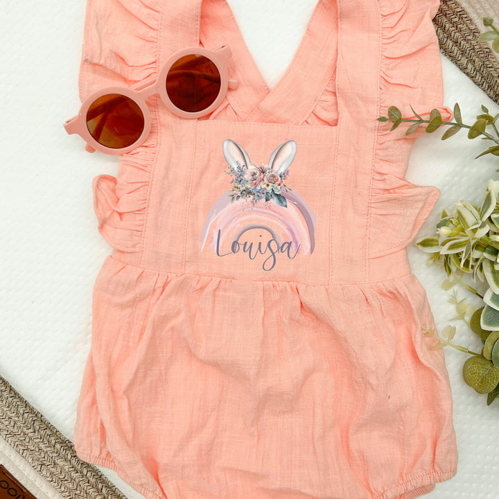 Personalised Bunny Rainbow Ruffle Romper