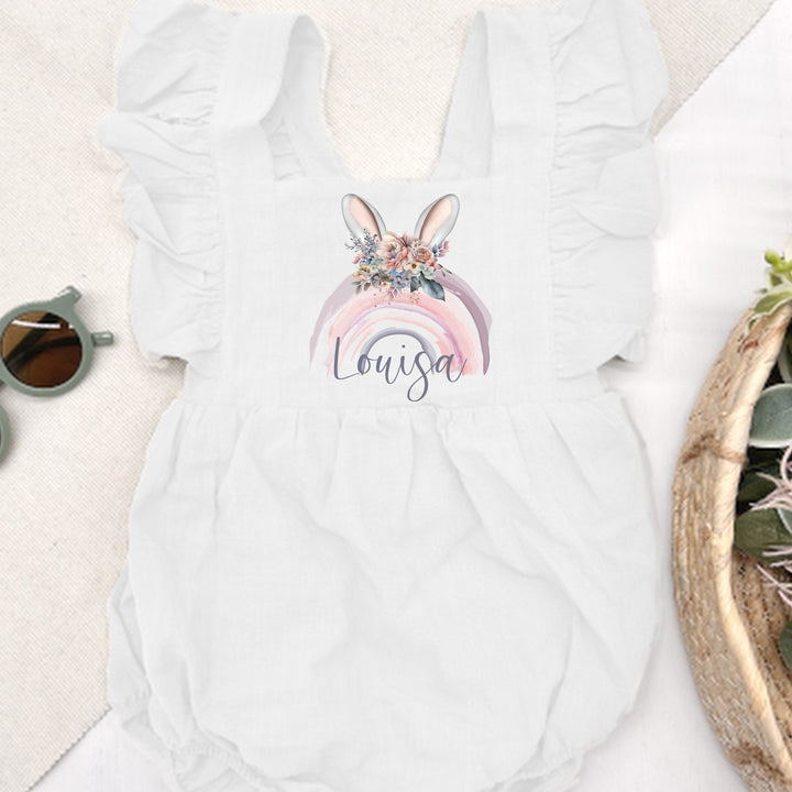 Personalised Bunny Rainbow Ruffle Romper